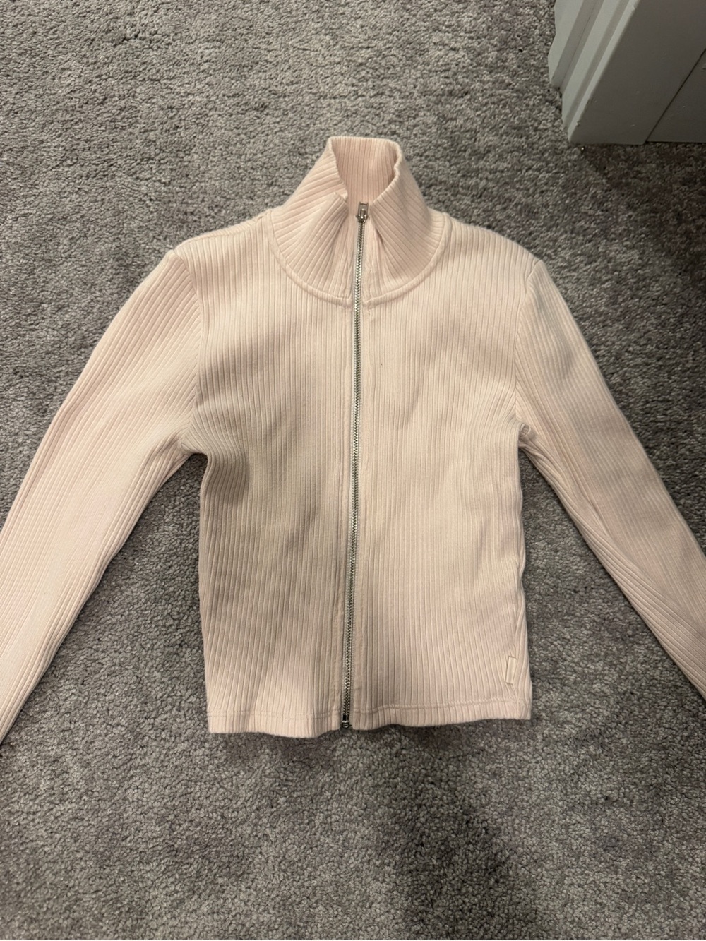 Women's Zip-Front Ribbed Jacket in Pale Pink